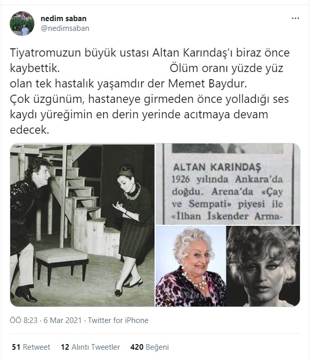 Son dakika... Usta oyuncu Altan Karındaş hayatını kaybetti