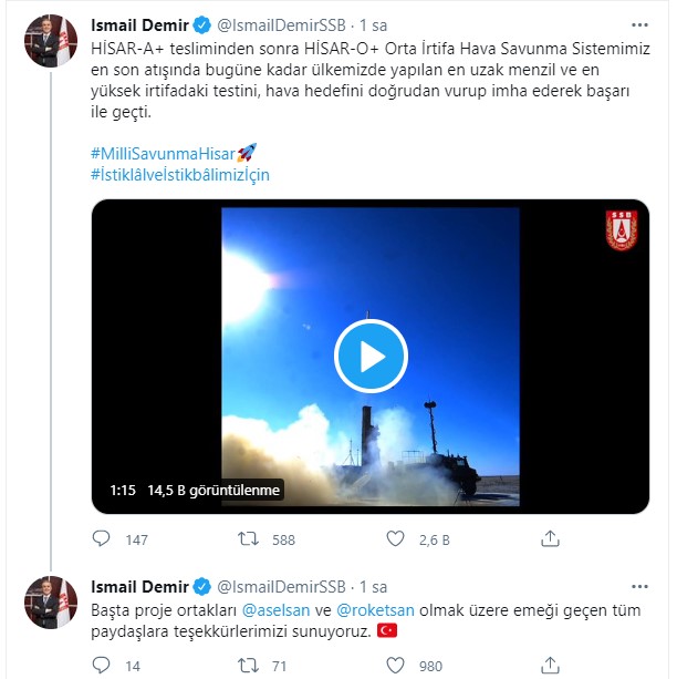 Son dakika | Savunma Sanayi Başkanı Demir açıkladı: HİSAR-O+ testi başarıyla geçti