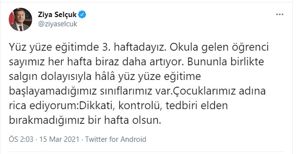 Son dakika: Milli Eğitim Bakanı Selçuk'tan yüz yüze eğitim açıklaması: Öğrenci sayımız artıyor