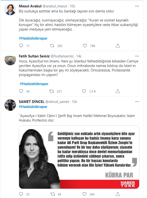 Habertürk yazarı Kübra Par, Ayasofya imamı Mehmet Boynukalın'ı eleştirdi! Tepkilerin odağı oldu