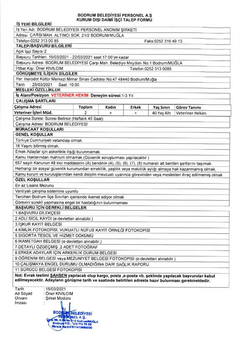 Bodrum Belediyesi 100 personel ve işçi alımı 2021 | Bodrum Belediyesi personel alımı başvuru şartları