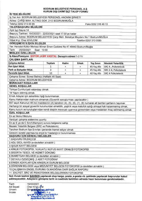 Bodrum Belediyesi 100 personel ve işçi alımı 2021 | Bodrum Belediyesi personel alımı başvuru şartları