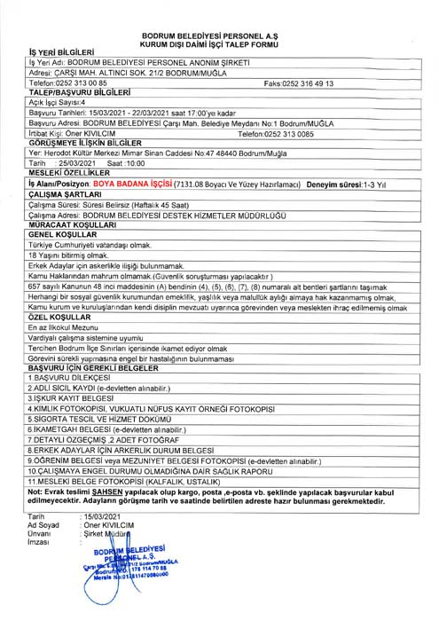 Bodrum Belediyesi 100 personel ve işçi alımı 2021 | Bodrum Belediyesi personel alımı başvuru şartları