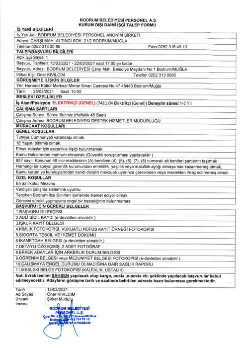 Bodrum Belediyesi 100 personel ve işçi alımı 2021 | Bodrum Belediyesi personel alımı başvuru şartları
