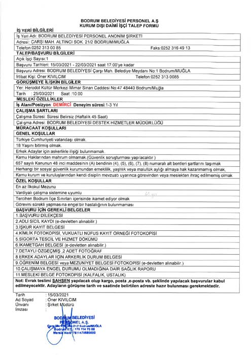 Bodrum Belediyesi 100 personel ve işçi alımı 2021 | Bodrum Belediyesi personel alımı başvuru şartları