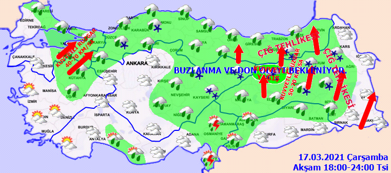 Meteoroloji yetkililerinden kar ve sağanak yağış uyarısı|17 Mart Çarşamba hava durumu