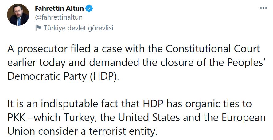 İletişim Başkanı Altun'dan 'HDP' açıklaması: PKK ile organik bağlarının olduğu tartışılmaz gerçek