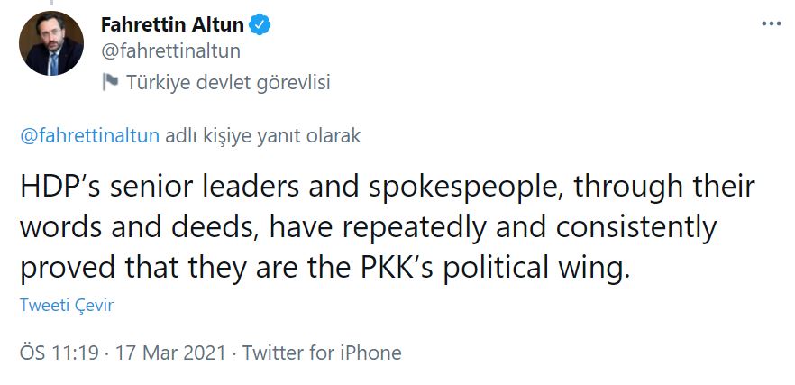 İletişim Başkanı Altun'dan 'HDP' açıklaması: PKK ile organik bağlarının olduğu tartışılmaz gerçek