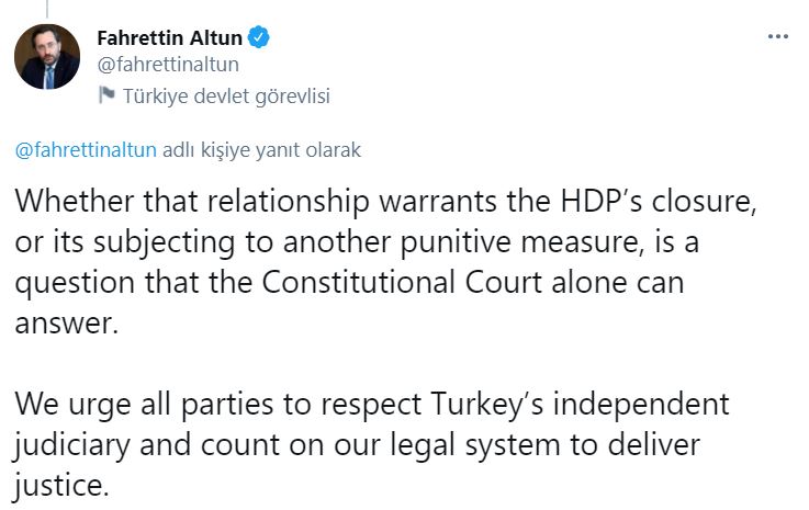 İletişim Başkanı Altun'dan 'HDP' açıklaması: PKK ile organik bağlarının olduğu tartışılmaz gerçek