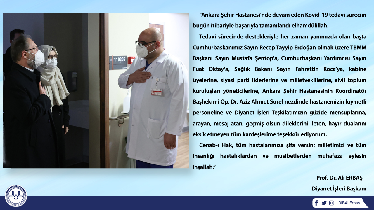 Son dakika... Koronavirüs salgınını yenen Diyanet İşleri Başkanı Ali Erbaş taburcu oldu