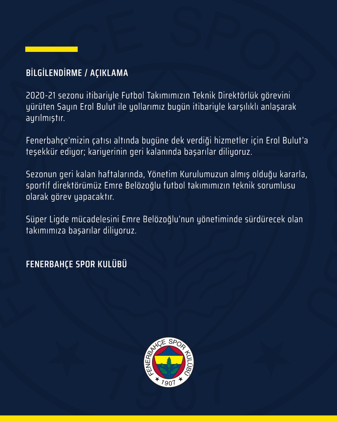 Fenerbahçe Erol Bulut istifa etti mi, kovuldu mu, yollar ayrıldı mı son dakika 2021 ? 