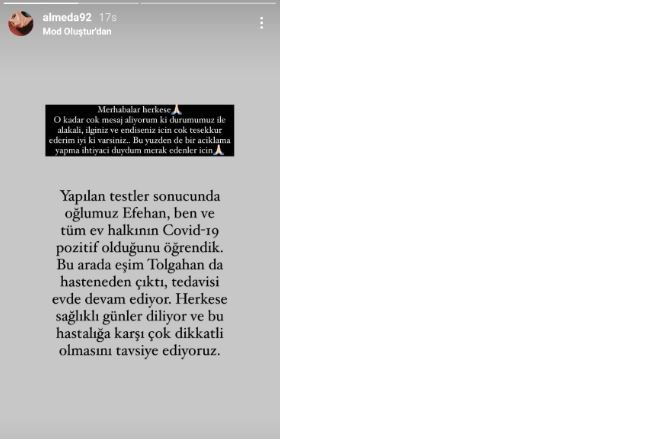 Tolgahan Sayışman'dan sonra Almeda Abazi ve oğlu da koronaya yakalandı!