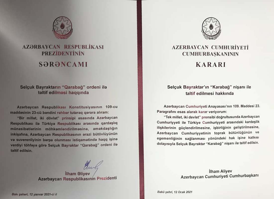 Baykar Teknik Müdürü Selçuk Bayraktar'a Karabay Nişanı! Aliyev bizzat takdim etti