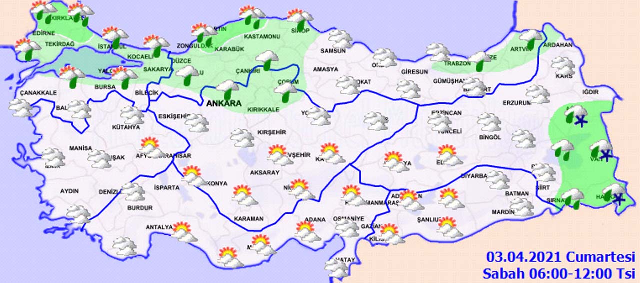 Meteoroloji'den il il yağmur ve kar uyarısı! (3 Nisan Cumartesi hava durumu)
