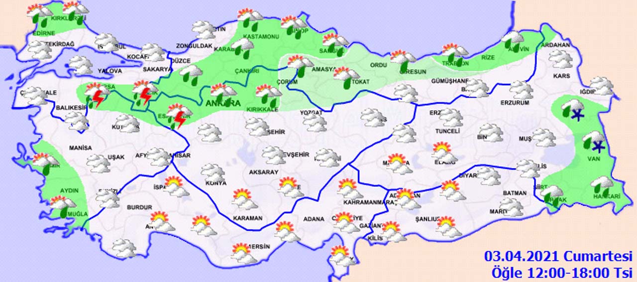 Meteoroloji'den il il yağmur ve kar uyarısı! (3 Nisan Cumartesi hava durumu)