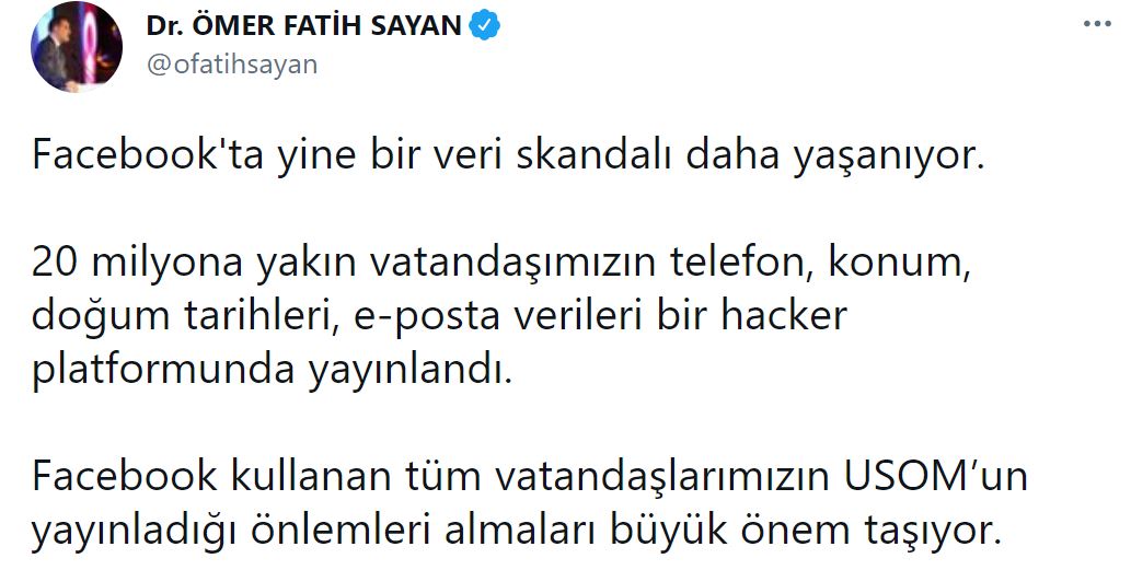 Ulaştırma ve Altyapı Bakan Yardımcısı Sayan'dan 'Facebook' uyarısı!