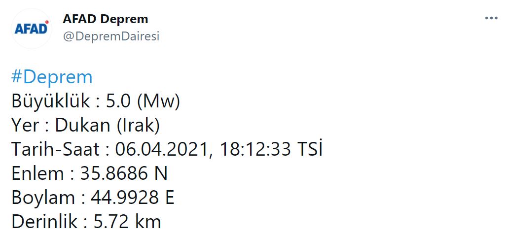 Irak'ta 5.0 şiddetinde deprem!