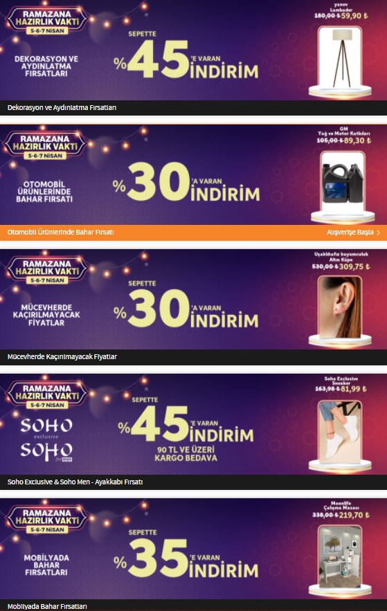 Trendyol 5 - 6 - 7 Nisan indirimleri | Trendyol Ramazana Hazırlık Vakti indirimleri