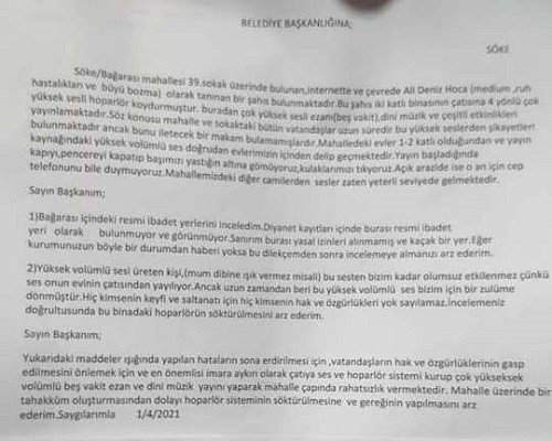 Aydın'da ezan sesinden rahatsız olan vatandaş belediyeye şikayette bulundu