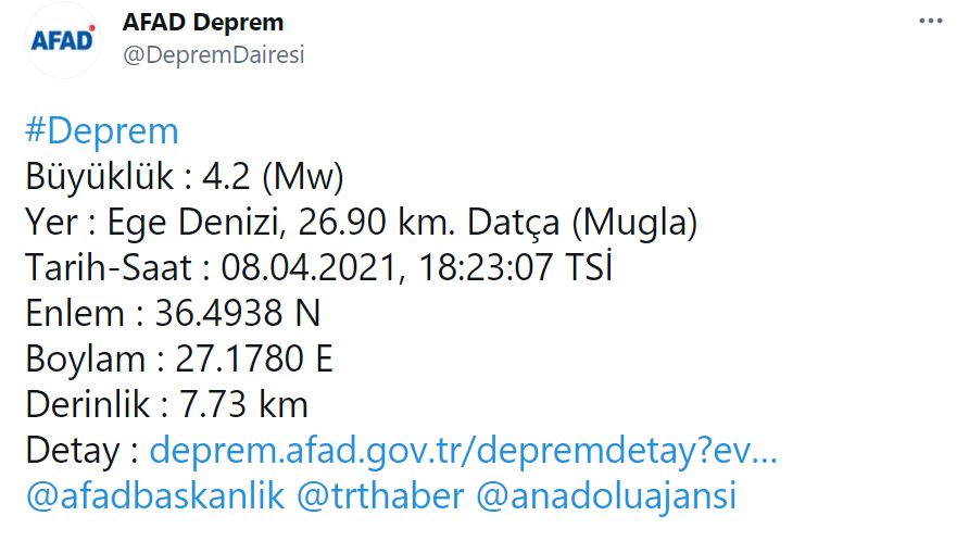 Muğla'da 4.2 şiddetinde deprem!