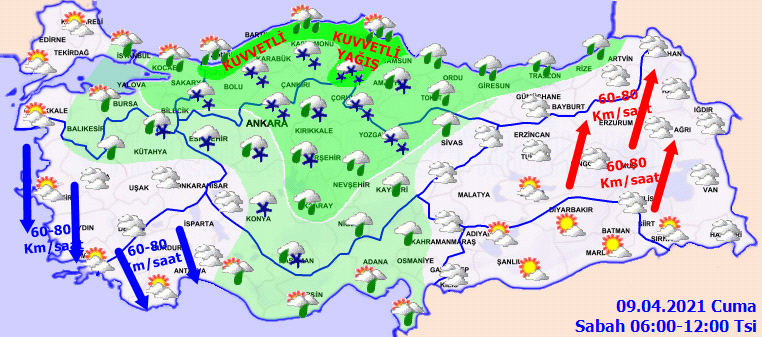 Yurt genelinde sıcaklıklar düşerken, yağışlar hakimiyetini koruyor|9 Nisan 2021 Cuma hava durumu