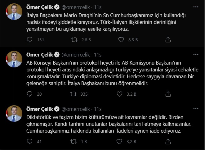 SON DAKİKA AK Parti Sözcüsü Ömer Çelik ten İtalya Başbakanına sert tepki