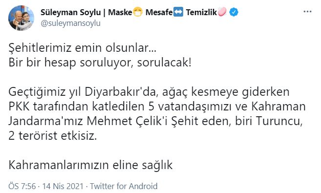 Son dakika | Bakan Soylu açıkladı: Turuncu ve sarı kategorideki 2 terörist etkisiz hale getirildi