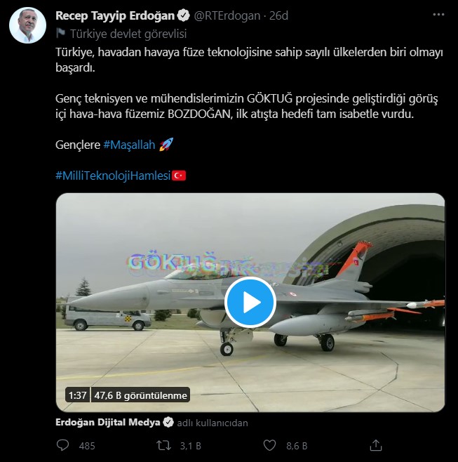 SON DAKİKA Cumhurbaşkanı Erdoğan müjdeyi verdi BOZDOĞAN ilk atışta hedefi tam isabetle vurdu