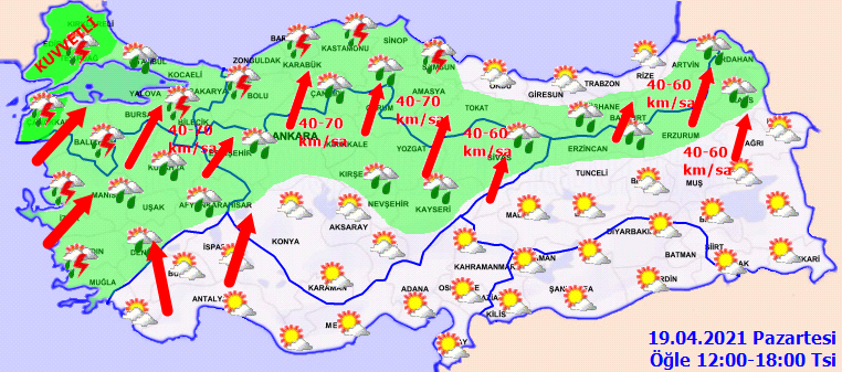 Gök gürültürü sağanak yağışlar geliyor! Fırtına hızı saatte 80 kilometreye ulaşacak! | İşte 19 Nisan Pazartesi hava durumu