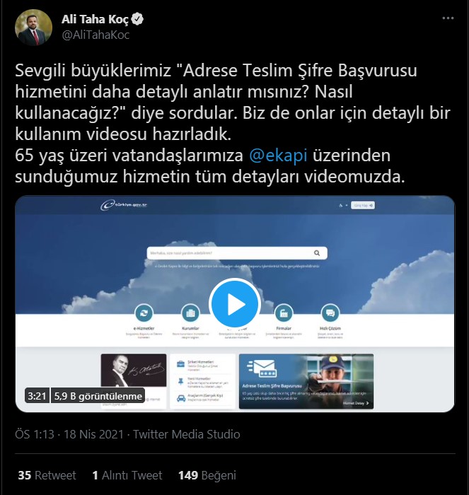 65 yaş üstü için adrese teslim e-Devlet şifresi hizmeti videolu anlatım 