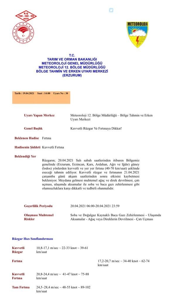 Meteoroloji açıkladı, Doğu Anadolu için şiddetli fırtına uyarısı