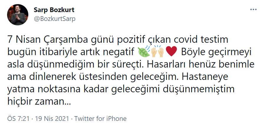 Koronavirüse yakalanmıştı! Sarp Bozkurt'tan hayranlarını sevindiren haber