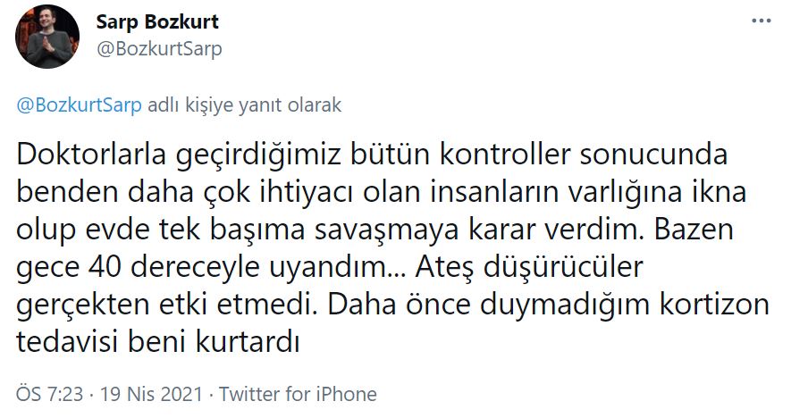 Koronavirüse yakalanmıştı! Sarp Bozkurt'tan hayranlarını sevindiren haber