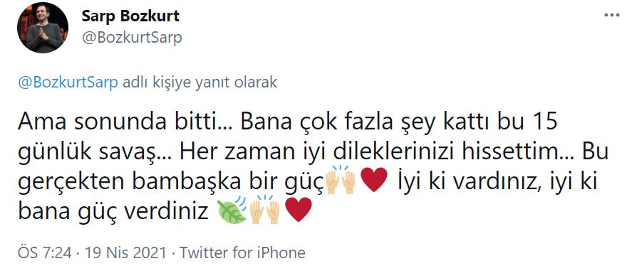 Koronavirüse yakalanmıştı! Sarp Bozkurt'tan hayranlarını sevindiren haber