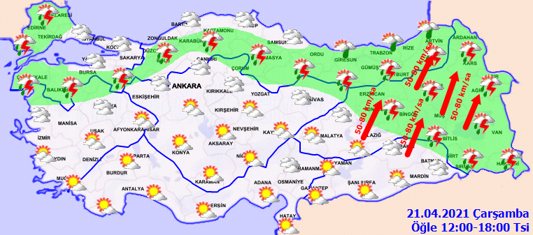 Meteoroloji yetkilileri uyardı: Öğle saatlerinden itibaren şiddetli yağmur geliyor! İşte 21 Nisan Çarşamba hava durumu