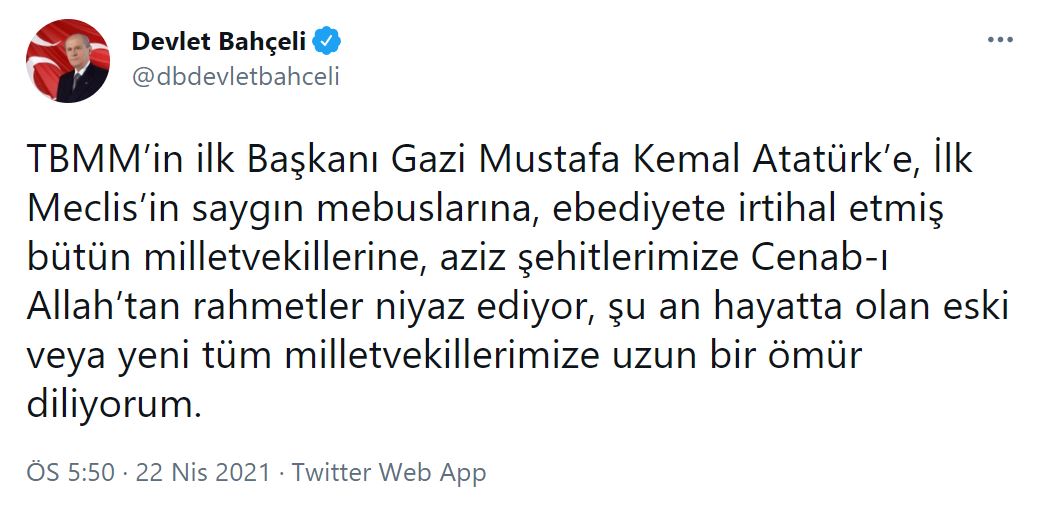 MHP lideri Bahçeli'den 23 Nisan paylaşımı!