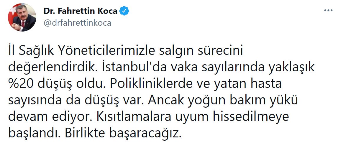 Bakan Koca: İstanbul'da vaka sayılarında yaklaşık yüzde 20 düşüş oldu