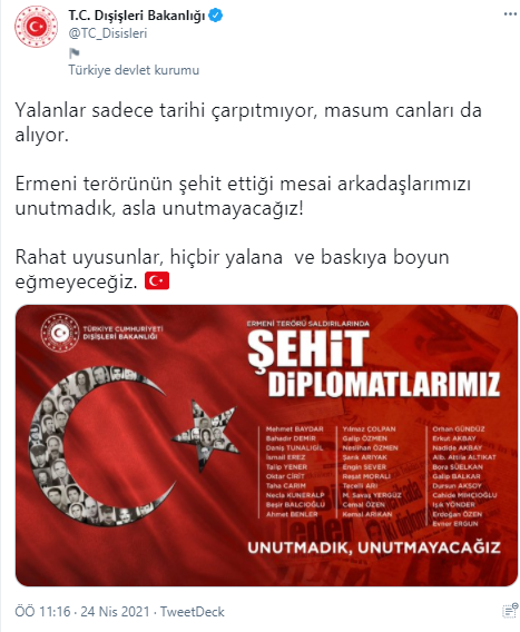 SON DAKİKA Dışişleri Bakanlığı'ndan Ermeni Terörü paylaşımı