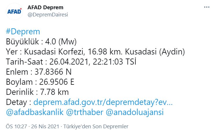 Son dakika | Aydın'da 4.0 şiddetinde deprem