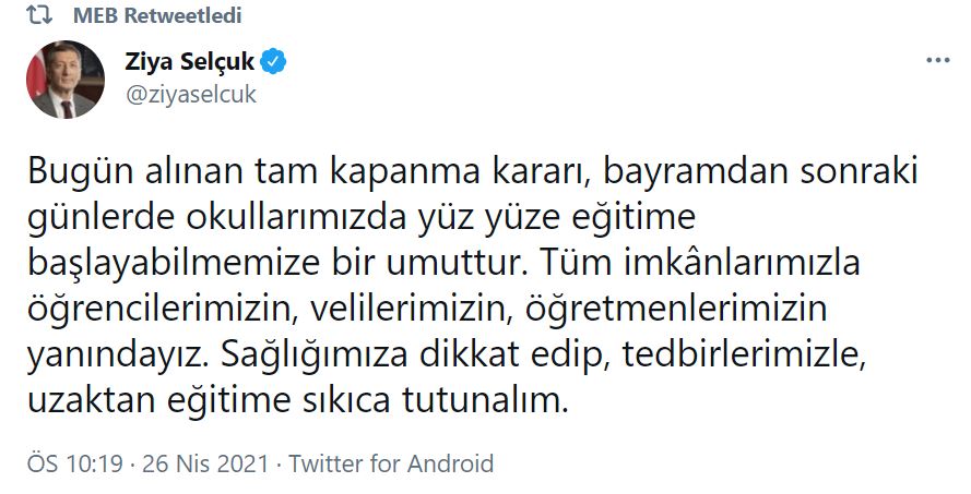 Bakan Selçuk'tan flaş yüz yüze eğitim paylaşımı! Yeni bir umut...
