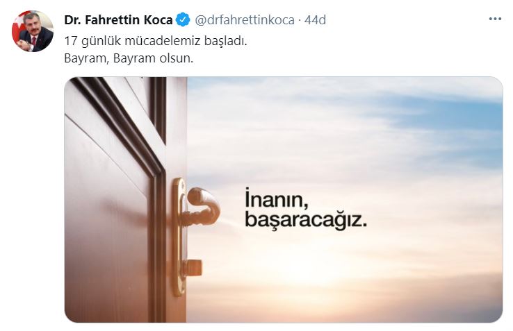 Bakan Kocadan tam kapanma paylaşımında bayram vurgusu!