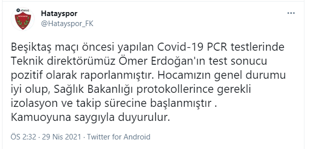 Son dakika | Beşiktaş maçı öncesi Hatayspor'a Ömer Erdoğan şoku: Kovid-19 testi pozitif çıktı