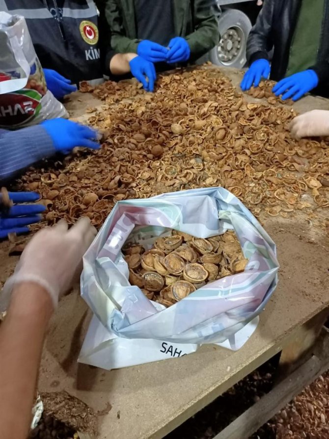 Ceviz kabuklarının içerisine gizlenmiş 153 kilo 550 gram afyon sakızı ele geçirildi