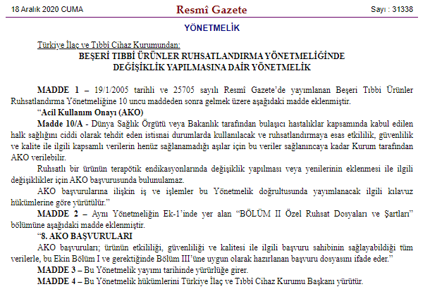 Acil kullanım onayı AKO nedir