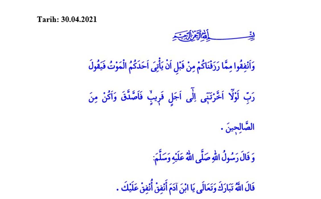 30 Nisan Cuma Hutbesi: İnfak Toplumun Şifasıdır