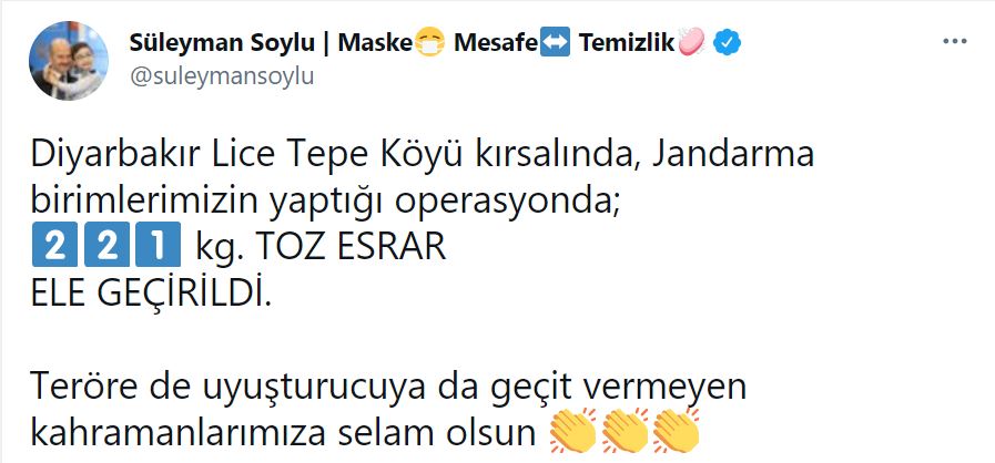 Bakan Soylu duyurdu: 221 kg. toz esrar ele geçirildi