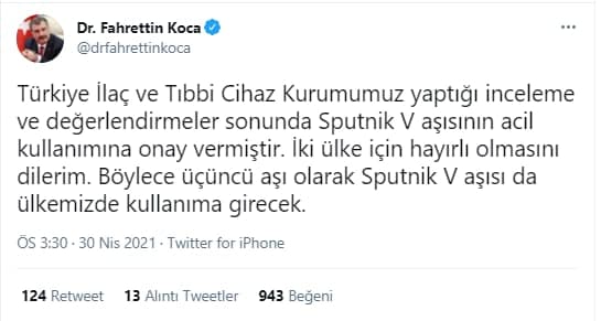 SON DAKİKA! Bakan Koca açıkladı: Sputnik V aşısına acil kullanım onayı verildi!