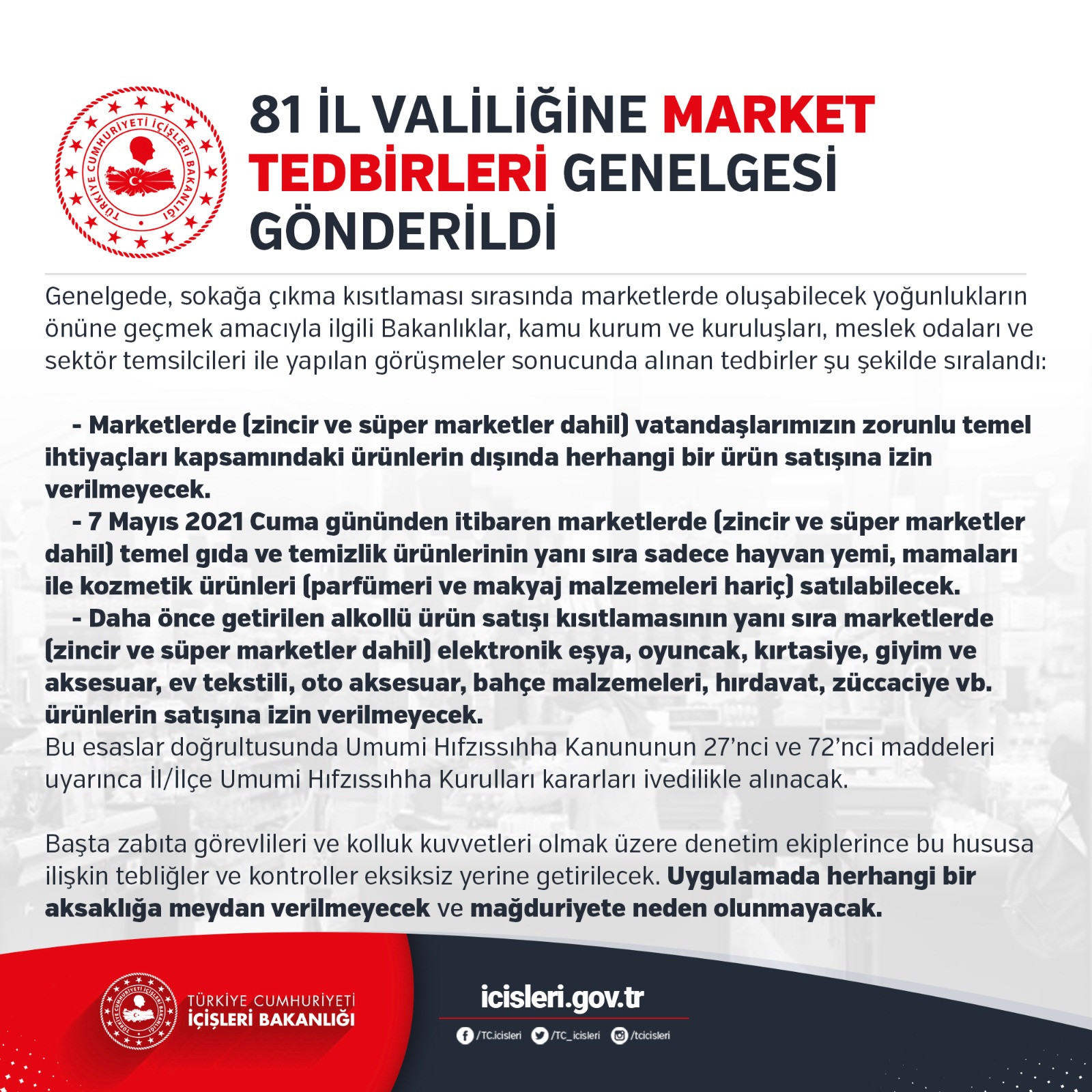 İçişleri Bakanlığından Market Tedbirleri Genelgesi! O ürünlerin satışları yasaklandı