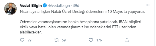 SON DAKİKA Bakan Bilgin den nisan ayı nakdi ücret desteği açıklaması