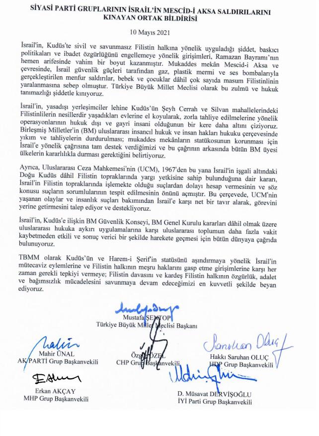 TBMM'den İsrail'e ortak tepki!